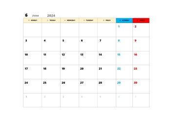 無料で使える翌月カレンダースケジュール管理テンプレート|2024年6月