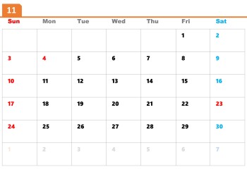 無料で使える今月のカレンダースケジュールテンプレート【日曜始まり】|2024年11月