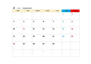 無料で使える今月カレンダースケジュール管理テンプレート|2025年2月