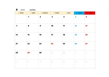 無料で使える翌月カレンダースケジュール管理テンプレート|2025年4月