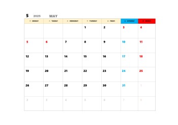 無料で使える今月カレンダースケジュール管理テンプレート|2025年5月