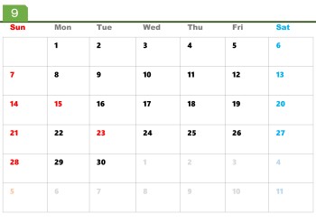 無料で使える今月のカレンダースケジュールテンプレート【日曜始まり】|2025年9月