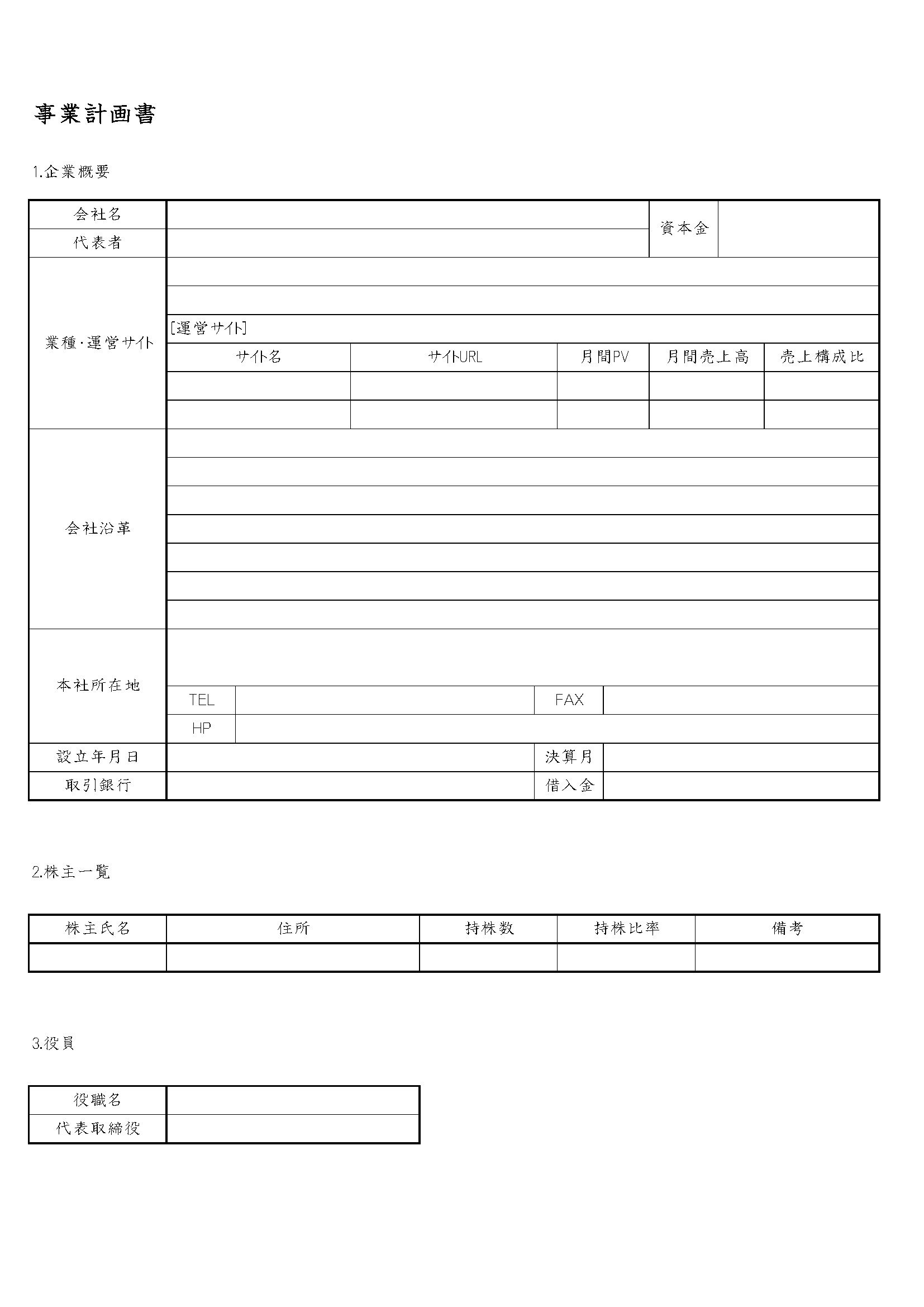 事業計画書(認定支援機関提出用)