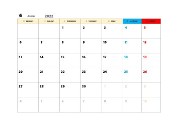 無料で使える翌月カレンダースケジュール管理テンプレート|2022年6月