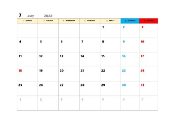 無料で使える翌月カレンダースケジュール管理テンプレート|2022年7月