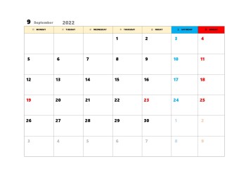 無料で使える今月カレンダースケジュール管理テンプレート|2022年9月