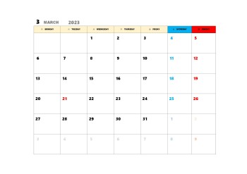 無料で使える翌月カレンダースケジュール管理テンプレート|2023年3月