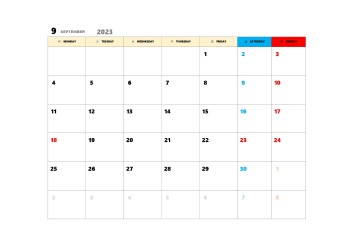 無料で使える今月カレンダースケジュール管理テンプレート|2023年9月