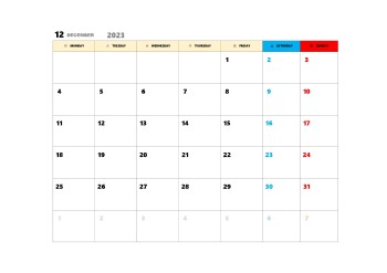 無料で使える今月カレンダースケジュール管理テンプレート|2023年12月