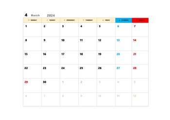 無料で使える今月カレンダースケジュール管理テンプレート|2024年4月