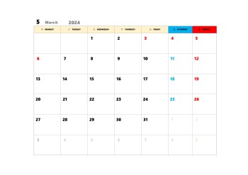 無料で使える翌月カレンダースケジュール管理テンプレート|2024年5月