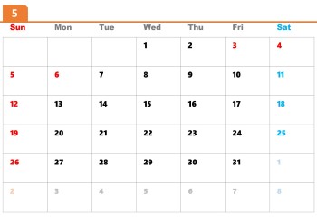 無料で使える今月のカレンダースケジュールテンプレート【日曜始まり】|2024年5月