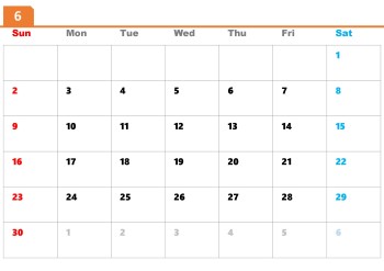 無料で使える今月のカレンダースケジュールテンプレート【日曜始まり】|2024年6月