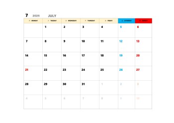 無料で使える今月カレンダースケジュール管理テンプレート|2025年7月