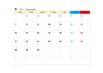 無料で使える今月カレンダースケジュール管理テンプレート|2026年9月