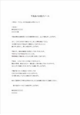 ビジネスメール(不良品お詫び)